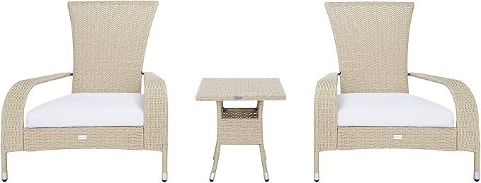 SAFAVIEH Outdoor Collection Edna Beige/White Cushion 3-Piece Lounge Set with Table (PAT7719B)