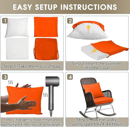 Outdoor Seat Cushion Set 19 x 19 In, Water-Resistant & Fade-Resistan, Patio Furniture Cushions with Removable Cover Deep Seat & Back Cushion with Handle and Adjustable Straps for Chair Sofa,4PC