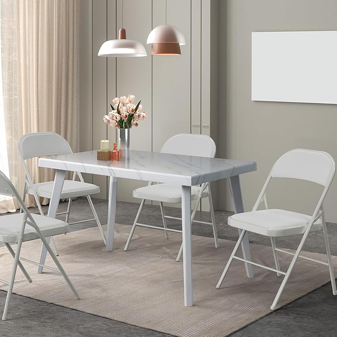 VINGLI 10 Pack Folding Chairs with Padded Seats, Metal Frame with Pu Leather Seat & Back, Capacity 350 lbs, White
