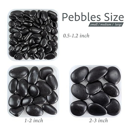 Pebbles for Plants, 5lbs Black Pebbles 1-2 Inch Decorative River Rocks for Indoor Planters, High Polished Stones for Vase Filler Fish Tank Landscaping Garden