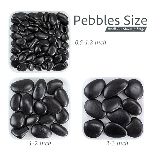 Pebbles for Indoor Plants, 2lbs Black River Rocks 1-2 Inch Decorative Pebbles for Planters, High Polished Stones for Vase Filler Fish Tank Landscaping Garden