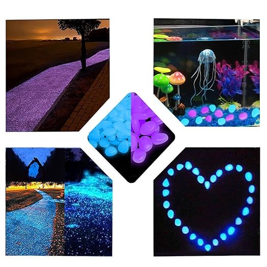 340PCS Glow Stone Glowing in The Dark Pebbles Outdoor Decor Fish Tank Gravel Rocks Decoration (Pink in Daytime, Purple in The Dark)