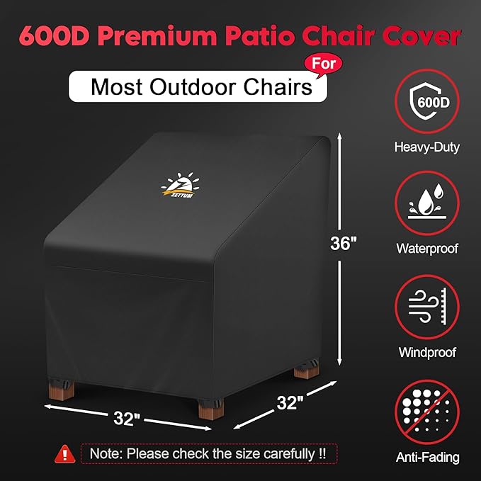Zettum Patio Chair Cover - 600D Outdoor Waterproof & Heavy Duty, Lawn Lounge Deep Seat Furniture for Swivel, Wicker, Rocking, Single Sofa - 32 x 32 x 36 Inch