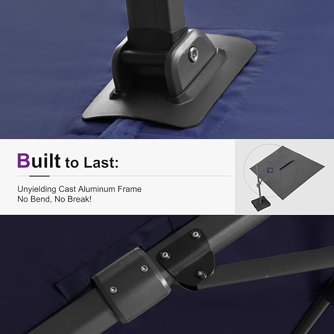 PURPLE LEAF 10ft Outdoor Cantilever Umbrella Base Included Large Patio Umbrella Double Top Square Offset Umbrella with 360°Rotation Tilting for Patio Navy Blue