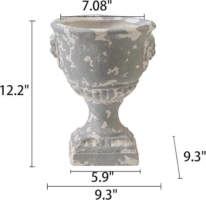 SOFE 12 Inches Tall Shabby Chic Urn Planters for Outdoor Plants, Vintage Resin Planter Pot, Flower Pot Rustic Outdoor Vases for Porch, Farmhouse Pedestal Planters