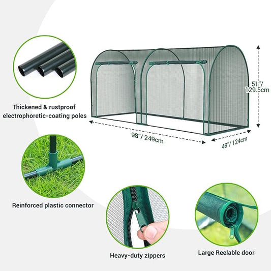 Ohuhu Crop Cages for Garden Plant: 8x4x4 Ft Tent Cage, Plant Netting Cover with Zipper, Garden Bed Cover, Plant Cover from Animal Wind-Resistant Garden Cage for Fruit Vegetable Flower