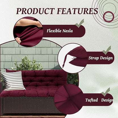 2/3 Seater Swing Replacement Cushion, Waterproof Porch Swing Cushions with Backrest, Thickened Bench Cushions for Outdoor Furniture, for Outdoor Patio Swing (Claret Red, 47 * 40 in)