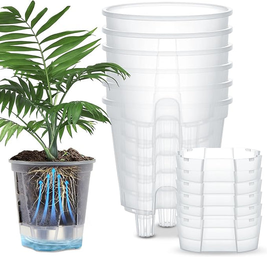 Wonderjune Self Watering Pots for Indoor Plants with Deep Reservoir and High Drainage Holes for Outdoor Plants and Flowers, Bare Root Planter(7.09'',Clear,6 Pcs)