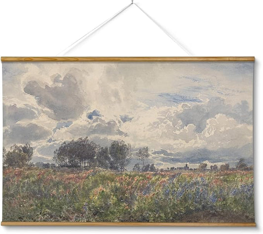 ARPEOTCY Extra Large Vintage Framed Wall Art, 36x54 Inch Farmhouse Retro Watercolor Sky Field Landscape Hanging Wall Art, Large Rustic Canvas Home Decor Aesthetic for Living Room Bedroom Office