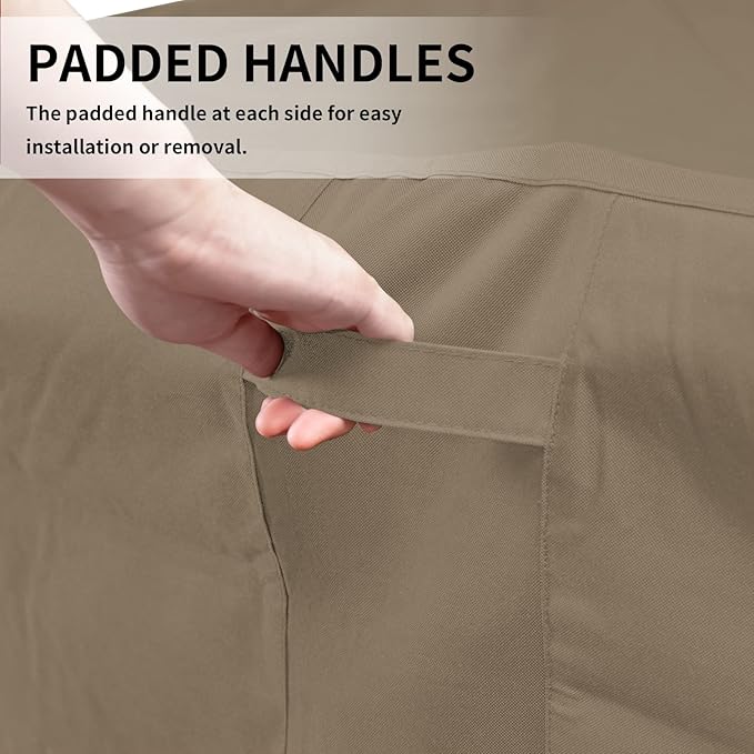 Easy-Going 600D Heavy Duty Patio Furniture Cover, Outdoor Rectangular Table and Chair Set Cover, Waterproof Outdoor Sectional Set Cover (130" L x 84" W x 28" H, Camel)