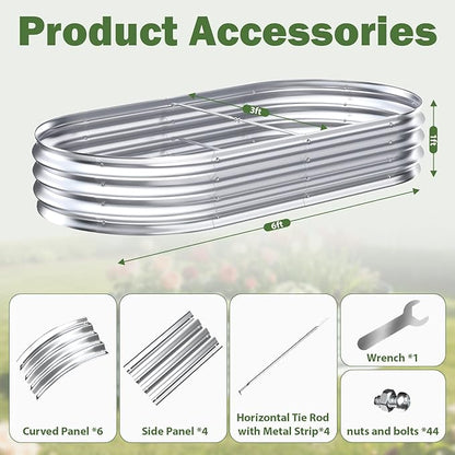 Galvanized Raised Garden Bed Outdoor, 6x3x1ft Metal Heavy Duty Planter Boxes for Gardening, Easy Assemble Large Oval Plant Container Kit for Vegetables, Flowers, Fruits, Silver, 1 Pack