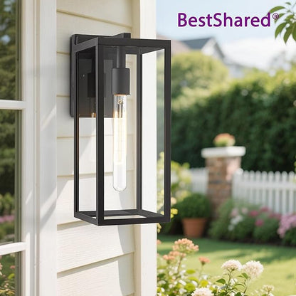 Bestshared Outdoor Wall Sconce Lights,Exterior Wall Lighting Fixtures with Clear Glass, Anti-Rust Modern Black Outside Lantern Lamp for House Front Porch Doorway Patio (Black, 15"-4 Pack)