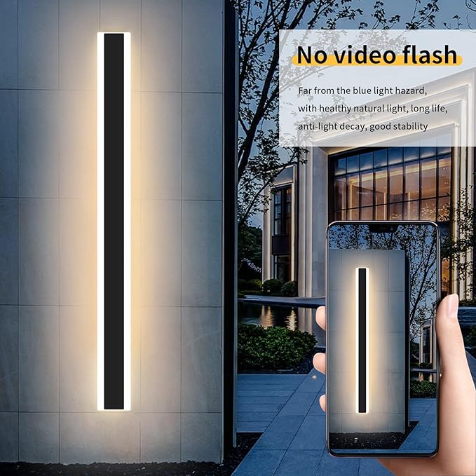 Modern 39inch Outdoor Wall Light, 3000k/4500k/6000k 3 Color Change Black Exterior Light Fixtures Wall Mount, Ip65 Waterproof Modern Porch Lights Wall Sconce, Long Linear Outside Lighting Hard-Wired