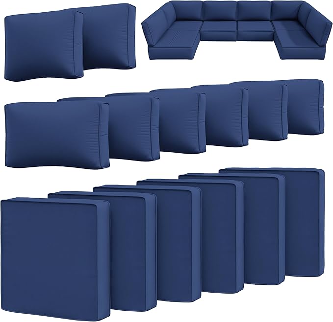 14 Pcs Outdoor Cushion Slipcovers Patio Cushion Covers Replacement Waterproof with Zipper for Outdoor Furniture, Patio Sofa Couch 3 Sizes, Covers Only
