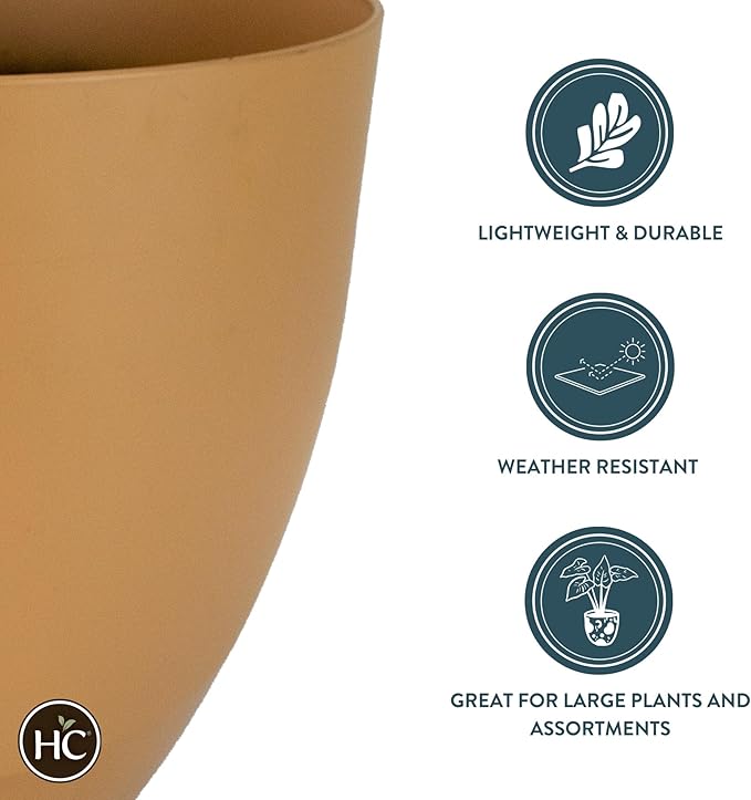 The HC Companies 16 Inch Topanga Decorative Round Planter - Lightweight Premium Resin Plant Pot with a Ceramic Look for Indoor Outdoor Use, Taupe Swoop