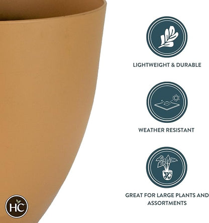 The HC Companies 11.5 Inch Topanga Decorative Round Planter - Lightweight Premium Resin Plant Pot with a Ceramic Look for Indoor Outdoor Use, Taupe Swoop