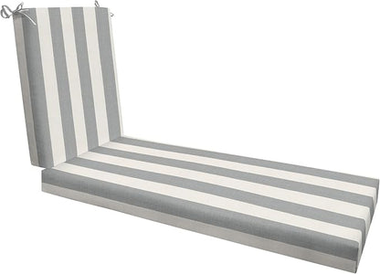 Honeycomb Outdoor Heritage Chaise, 22.5" W x 70" L, Cabana Stripe Stone Grey Chair Cushion for Patio Furniture