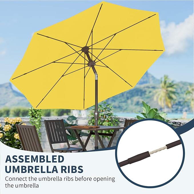 PatioKingdom 11FT Patio Umbrella,Outdoor Umbrella with Push Button Tilt and Crank,Market Table Umbrella with 8 Sturdy Fiberglass Ribs UV Protection(Yellow, 11FT)