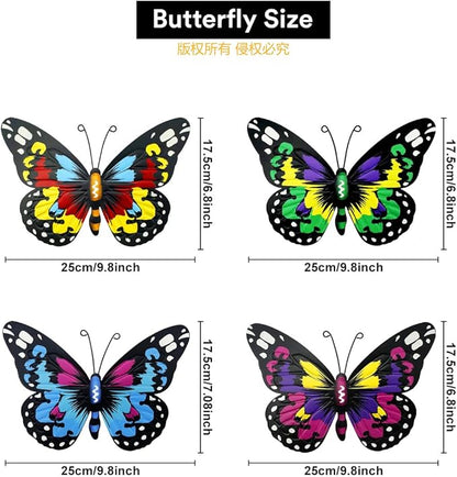 Metal Butterfly Wall Art Outdoor Decor - 4 Pack 9.8in Butterflies Wall Sculpture Hanging Decor for Home Yard Patio Garden Decoration (4 Colors)