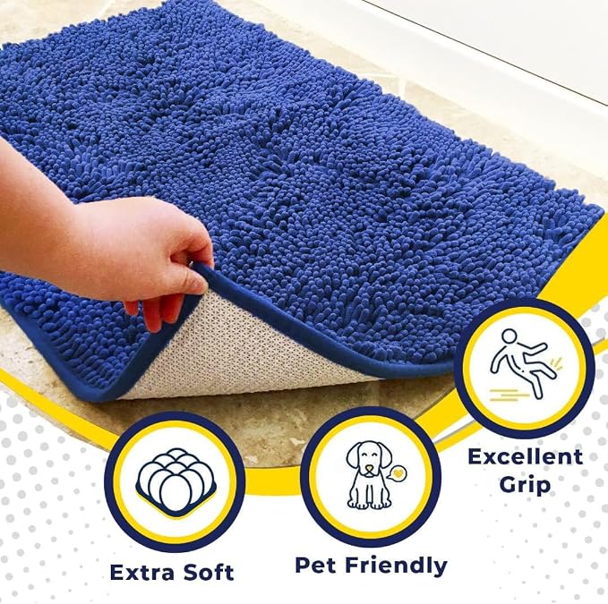 Muddy Mat® | Super Water Absorbent Door Mat Indoor, Microfiber Quick Dry Chenille Entryway Rug, Slip Resistant Front Door Mat, Indoor Mats for Entryway, Machine Washable Pet Rug, Periwinkle 5ft x 7ft