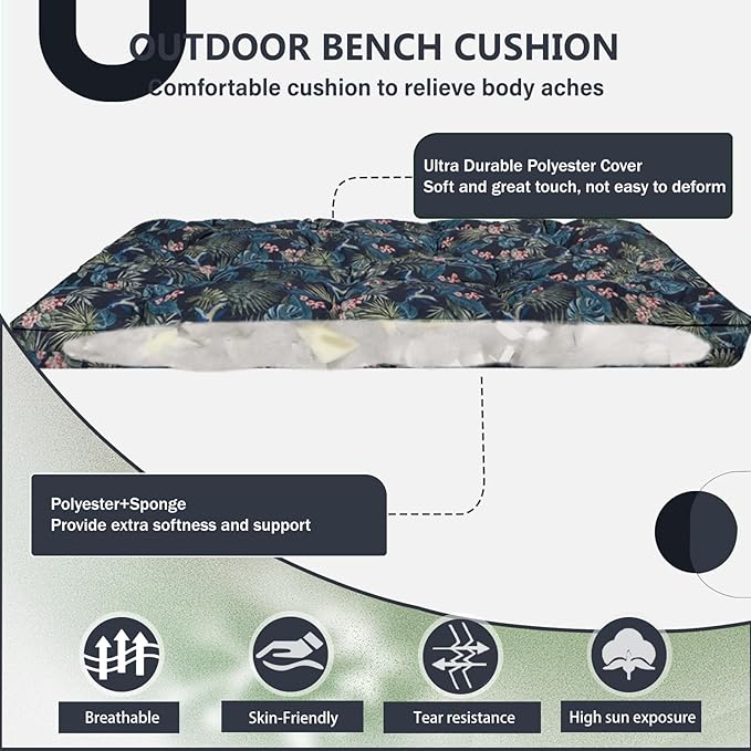 2/3 Seater Swing Replacement Cushion, Waterproof Porch Swing Cushions with Backrest, Thickened Bench Cushions for Outdoor Furniture, for Outdoor Patio Swing (Hummingbird, 70.8 * 40in)