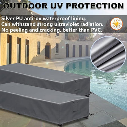 Waterproof Patio Lounge Chair Cover 4 Pack Outdoor Chaise Lounge Covers 600D Weather Resistant Material, UV Protection, Windproof Design Outside Furniture Covers 80" x 28" x 14" H, Grey