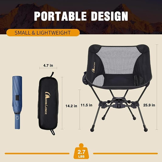 MOON LENCE Portable Camping Chair Backpacking Chair - The 4th Generation Ultralight Folding Chair - Compact, Lightweight Foldable Chairs for Hiking Mountaineering, Beach (Black-1Pack (Glod-Logo))