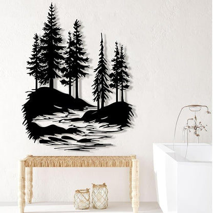 lunwall Metal Pine Tree Wall Art, Metal Forest Wall Art, Pine Branch Wall Decor, Christmas Tree Wall Decor, Forest Wall Hanging, Nature Lover Gift (Style 3, 41" H x 31" W / 105 x 79 cm)