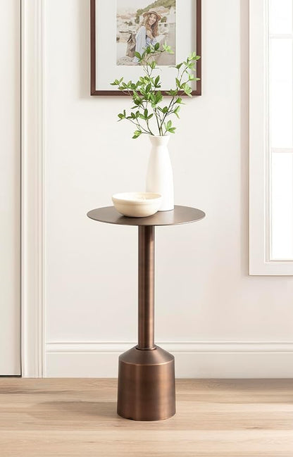 Kate and Laurel Cannings Modern Metal Round Side Table, 14 x 14 x 24, Antique Bronze, Transitional Sculptural Indoor Plant Stand with Pedestal Base for Living Room End Table or Bedroom Nightstand