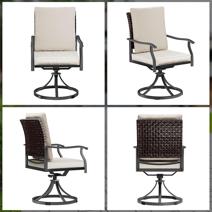 LEVELEVE 5 Piece Outdoor Patio Dining Set with 4 Swivel Dining Chairs & 1 Large Round Dining Table,Bistro Furniture Set for Lawn, Garden, Deck, Backyard and Porch