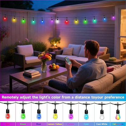 RGB Safety String Lights 200FT - Commercial Grade Low Voltage Strand with 80 S14 Shatterproof Bulbs for Tree Garden Yard bistro Cafe | RGB Party Lights & Outdoor Lights | IP65 Waterproof | UL Listed