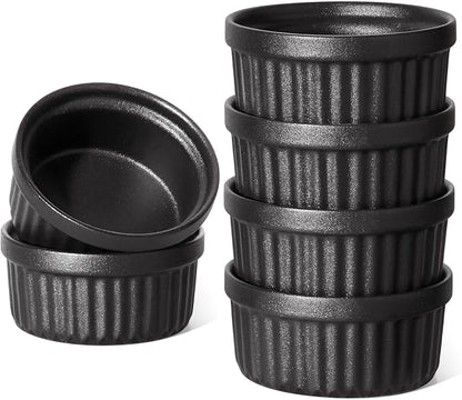 LE TAUCI Ramekins 4 OZ Oven Safe, Creme Brulee Ramekins, Pudding Custard Cups Souffle Ramiken, Dipping Sauce Dishes, Ceramic Ramekin Bowls Set of 6, Matte Black