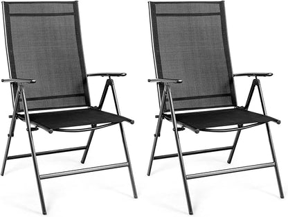 Tangkula Set of 2 Patio Foldable Dining Chairs, Outdoor Portable Camping Chairs with Armrest High Backrest, Folding Chairs for Porch, Poolside, Garden, Balcony, Backyard (Black)