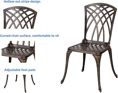 Bistro Set 3 Piece Cast Aluminum Patio Furniture Sets 2 Chairs and 1 Round Table with Umbrella Hole for Outdoor, Patio Balcony, Bronze