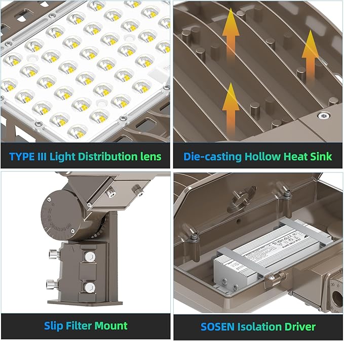 LED Parking Lot Light with Slip Fitter UL DLC Listed, 5000K Shoebox Pole Light AC100-277V, IP65 Waterproof Commercial Street Area Lighting for Driveway/Roadway/Yard(400W, 56000LM)
