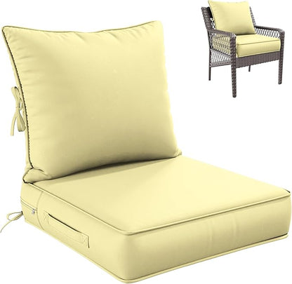 Premium Outdoor Seat Cushion Chair Cushions for Patio Furniture 24 L X 24 W X 5 H Waterproof & Fade Resistant Deep Seat and Backrest Cushion Set with Removable Covers for Chair, Sofa