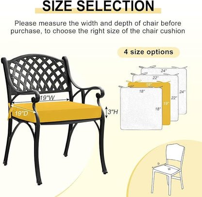 downluxe Waterproof Outdoor Chair Cushions Set of 2, 19" x 19" x 3" Patio Chair Cushion with Non-Slip Ties & Handle, Square Outdoor Cushion for Patio Furniture with Removable Cover, Yellow