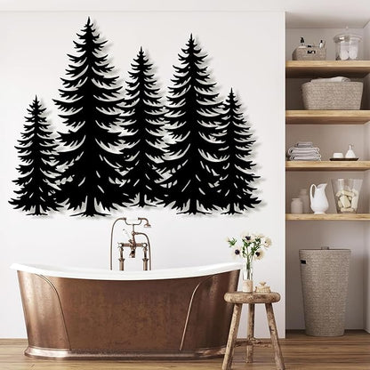 lunwall Metal Pine Tree Wall Art, Metal Forest Wall Art, Pine Branch Wall Decor, Christmas Tree Wall Decor, Forest Wall Hanging, Nature Lover Gift (Style 5, 37" W x 30" H / 95 x 75 cm)