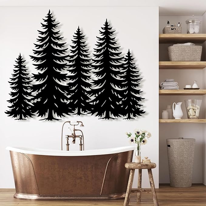 Metal Pine Tree Wall Art - Nature Decor, Wall Hanging for Christmas, Nature Lover Gift - 30"W x 23"H / 75 x 59 cm