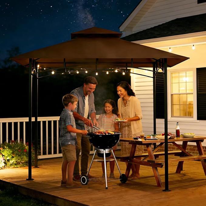 Grill Gazebo Replacement Roof, 5x8ft Outdoor BBQ Gazebo Canopy Cover, Double Tiered Grill Gazebo Replacement Roof for #L-GG001PST-F