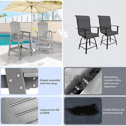 FUNBERRY Tall Adirondack Chairs Set of 2 with Removable Connecting Table, All Weather High Top Balcony Chair with Cup Holders