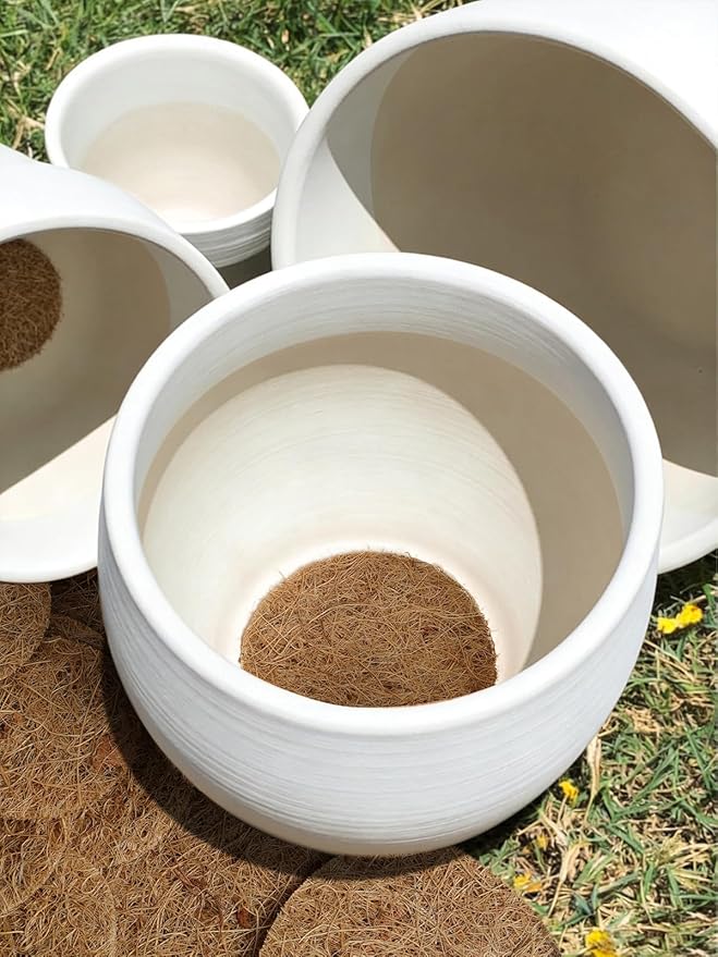 LE TAUCI Coconut Coir Drainage Mesh Pads for Flower Pots, Pre-Cut 4 Inch Pot Hole Covers to Prevent Soil Loss, Natural Coir Fiber Liners for Indoor & Outdoor Planters, 20 Pack