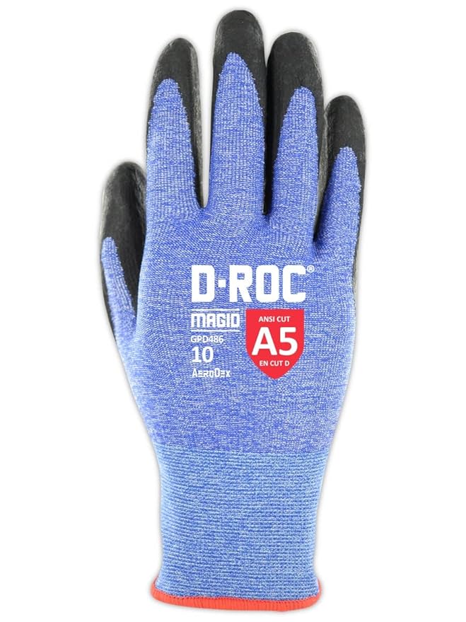 MAGID D-ROC AeroDex Cut-Resistant Gloves, 7/S, 1 Pair, Nitrile, Breathable, Lightweight Fabric Construction Gloves for Women (Blue/Black)