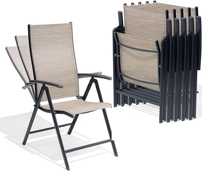 Crestlive Products Folding Patio Chairs Set of 6, 7-Level Adjustable Recliner Chairs Foldable Outdoor Lawn Chairs for Pool, Backyard, Brown