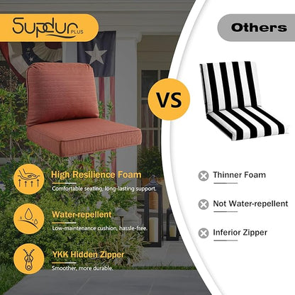 Outdoor Cushions for Patio Furniture Set of 2, 24"x24" Water Repellent Chair Cushions Removable Seat Bottom & Back Cushion Covers for Chair, Sofa, Couch, Dark Yellow Tan Stripe