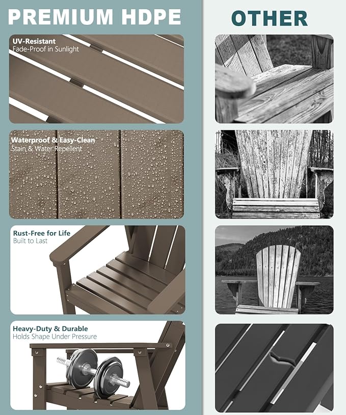 Adirondack Chair Set of 6, All Weather HDPE Fire Pit Chairs, Oversized Plastic Adirondack Chair for Outdoor, Balcony, Deck, Backyard, Patio, Garden, Poolside, Lawn Brown