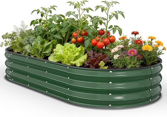 Galvanized Raised Garden Bed 6x3x1 FT, Oval Metal Raised Garden Bed Outdoor Planter Box with Open Bottom, Rust-Resistant Steel Garden Bed for Vegetables Herbs Flowers, Easy Assembly