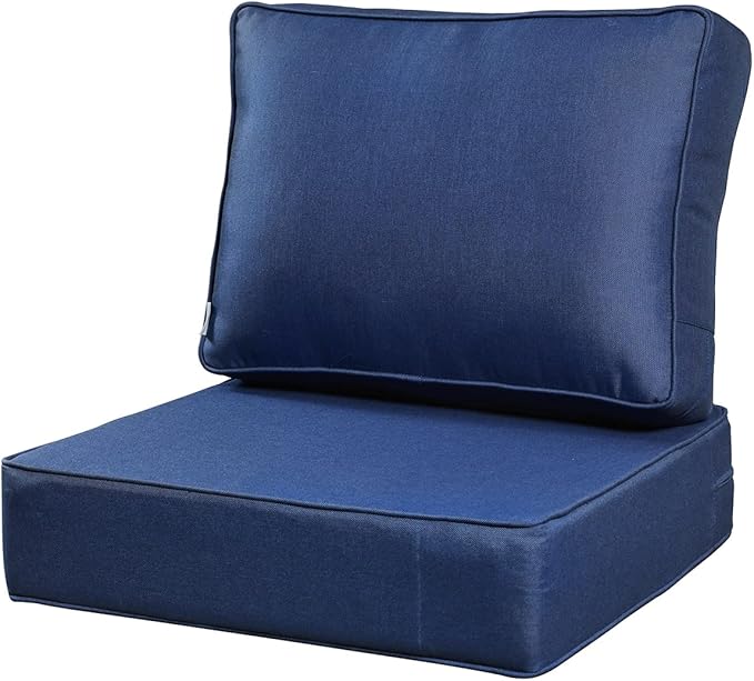 ARTPLAN Olefin 24x24 Deep Seat Patio Cushions for Outdoor Furniture,Extra 6 inch Thick,Back 18"x24",Removable,Replacement,Solid/Floral,Outdoor/Indoor,Navy Blue