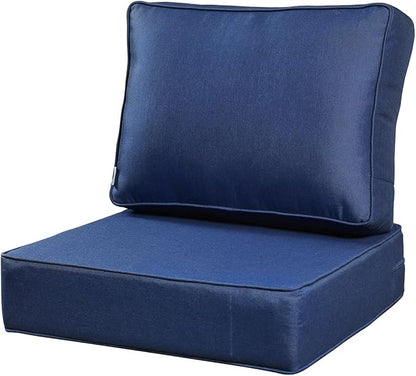 ARTPLAN Olefin 24x24 Deep Seat Patio Cushions for Outdoor Furniture,Extra 6 inch Thick,Back 18"x24",Removable,Replacement,Solid/Floral,Outdoor/Indoor,Navy Blue