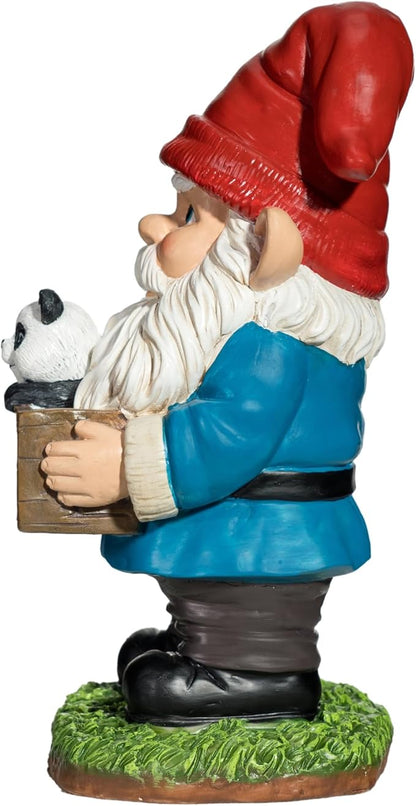 Panda Gnome Garden Statue - 9 Inch Funny Outdoor Gnomes with Wooden Sign - Weather Resistant Yard and Home Decor - Unique Gift for Women, Men, Present for Christmas & Garden Enthusiasts